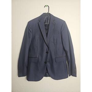 J Ferrar Youth Short Slim Tipped Small Blue Jaquard Dot Blazer Suit Jacket